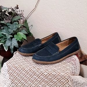 Mens Born Penny Loafers Flats Comfort Shoes 9.5W Navy Blue Slip On